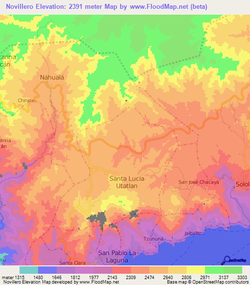Novillero,Guatemala Elevation Map