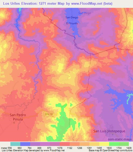 Los Uriles,Guatemala Elevation Map