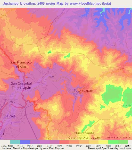 Juchaneb,Guatemala Elevation Map
