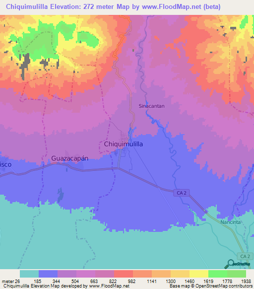 Chiquimulilla,Guatemala Elevation Map