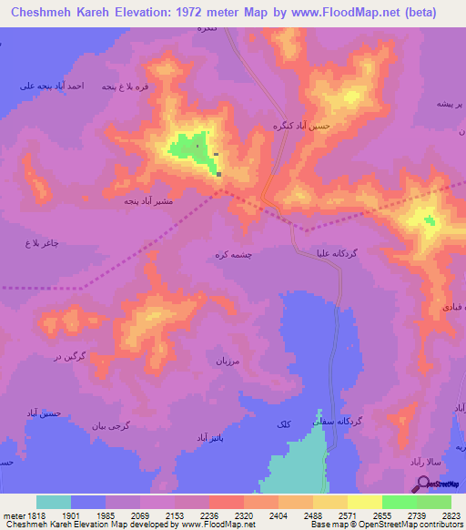 Cheshmeh Kareh,Iran Elevation Map