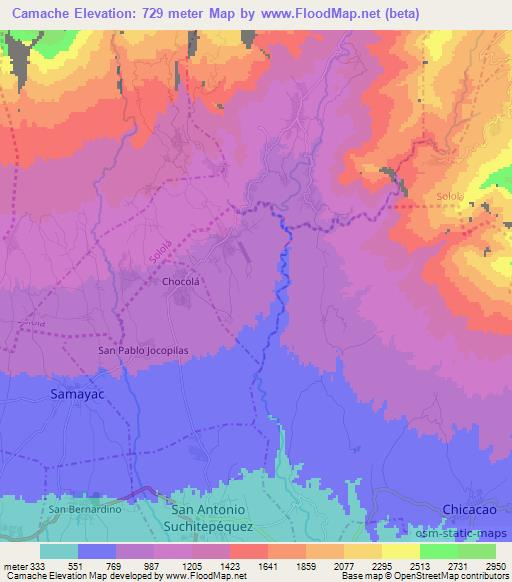 Camache,Guatemala Elevation Map