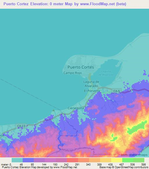 Puerto Cortez,Honduras Elevation Map