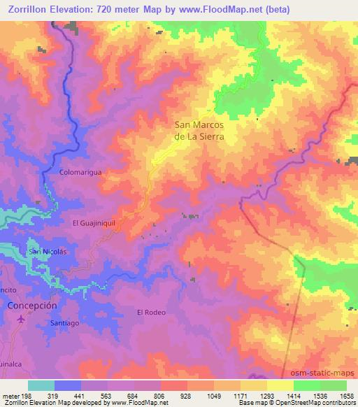 Zorrillon,Honduras Elevation Map