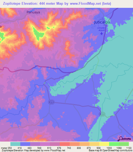 Zopilotepe,Honduras Elevation Map