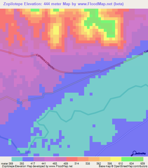 Zopilotepe,Honduras Elevation Map