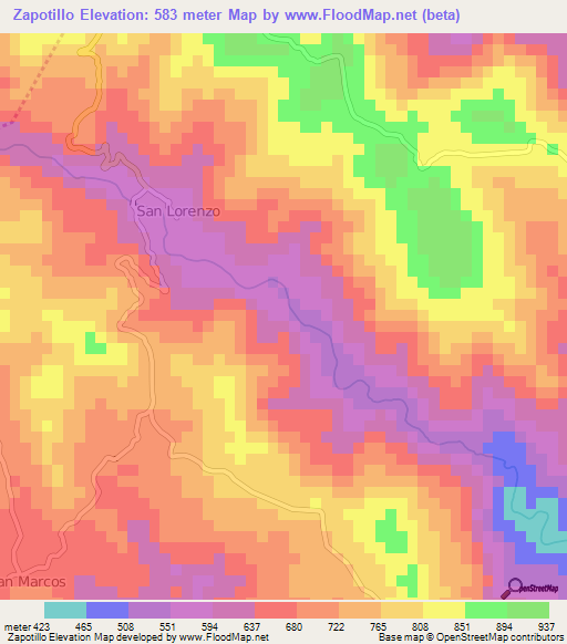 Zapotillo,Honduras Elevation Map
