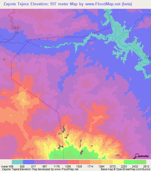 Zapote Tejera,Honduras Elevation Map