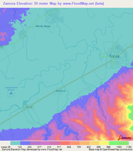 Zamora,Honduras Elevation Map