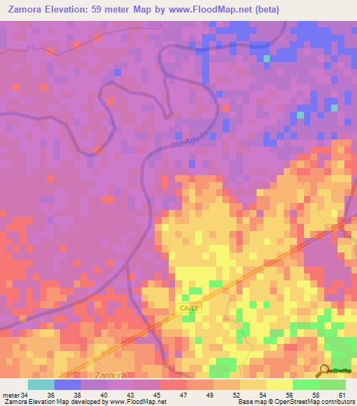 Zamora,Honduras Elevation Map