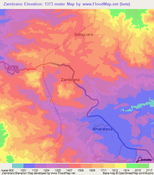 Zambrano,Honduras Elevation Map