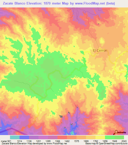 Zacate Blanco,Honduras Elevation Map