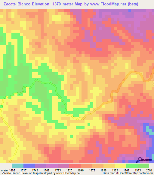 Zacate Blanco,Honduras Elevation Map
