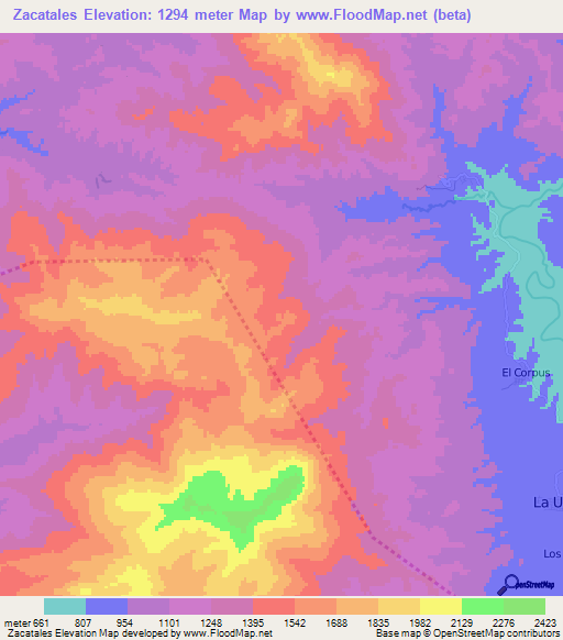 Zacatales,Honduras Elevation Map