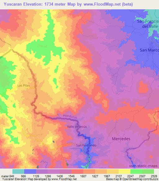 Yuscaran,Honduras Elevation Map