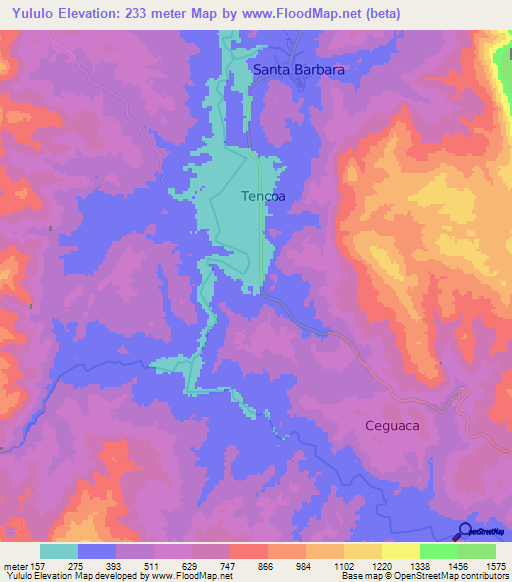 Yululo,Honduras Elevation Map