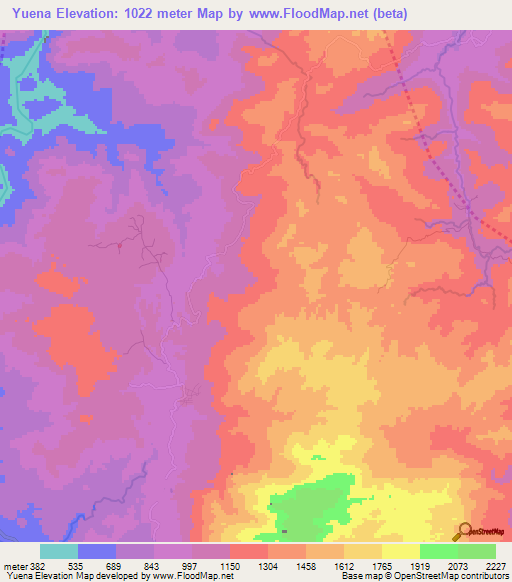 Yuena,Honduras Elevation Map