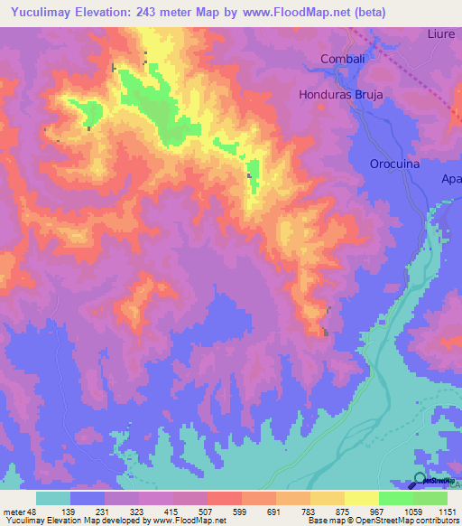 Yuculimay,Honduras Elevation Map