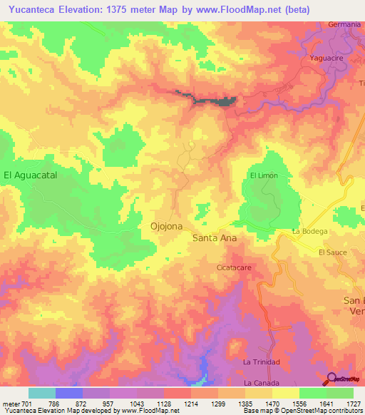 Yucanteca,Honduras Elevation Map