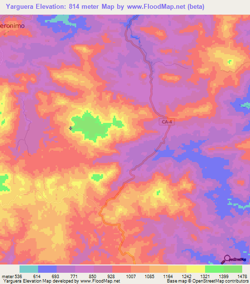 Yarguera,Honduras Elevation Map