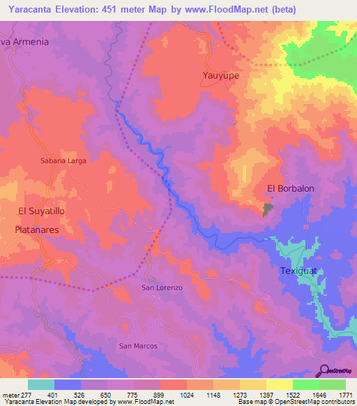 Yaracanta,Honduras Elevation Map