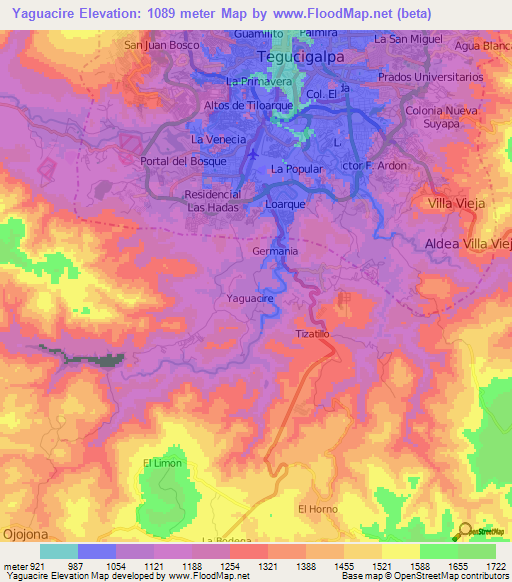Yaguacire,Honduras Elevation Map