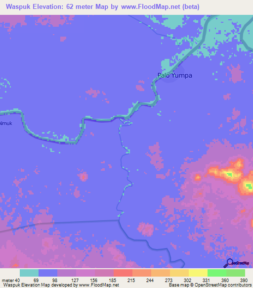 Waspuk,Honduras Elevation Map