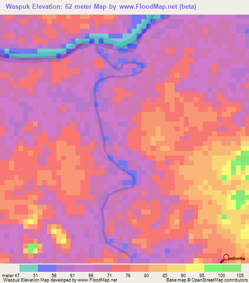 Waspuk,Honduras Elevation Map