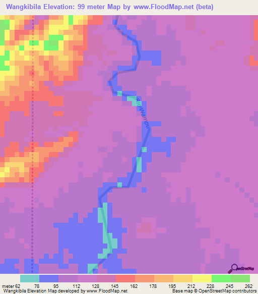 Wangkibila,Honduras Elevation Map