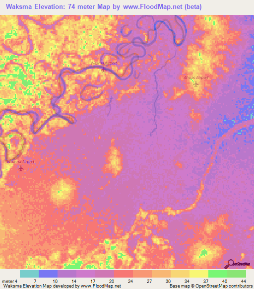 Waksma,Honduras Elevation Map