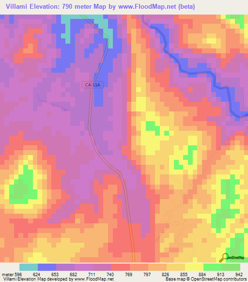 Villami,Honduras Elevation Map