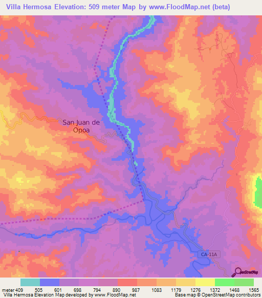 Villa Hermosa,Honduras Elevation Map