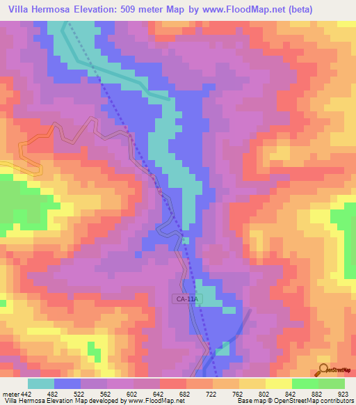 Villa Hermosa,Honduras Elevation Map