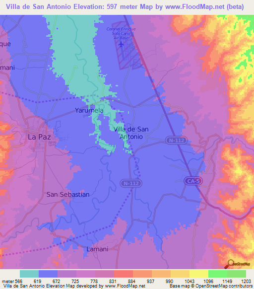 Villa de San Antonio,Honduras Elevation Map