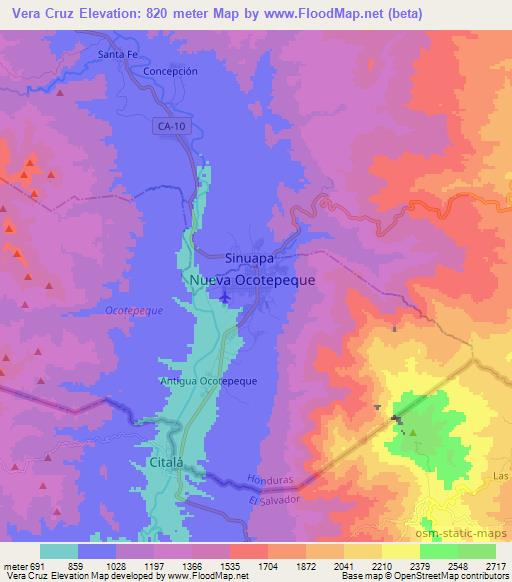 Vera Cruz,Honduras Elevation Map