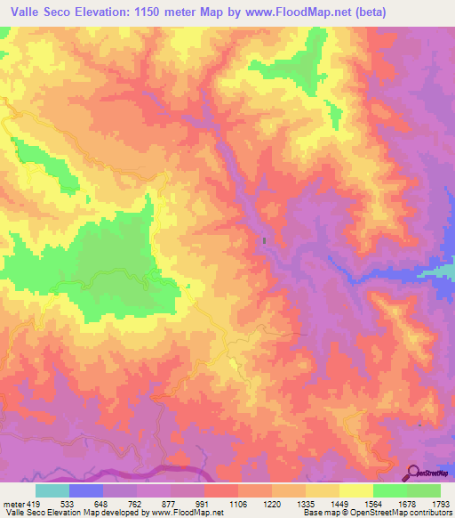 Valle Seco,Honduras Elevation Map