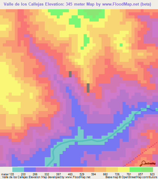 Valle de los Callejas,Honduras Elevation Map