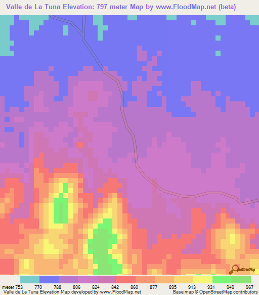 Valle de La Tuna,Honduras Elevation Map