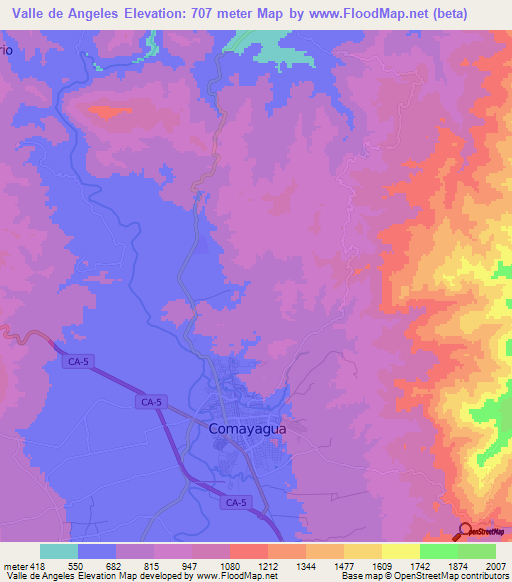 Valle de Angeles,Honduras Elevation Map