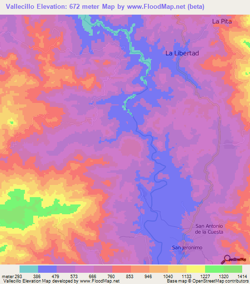 Vallecillo,Honduras Elevation Map