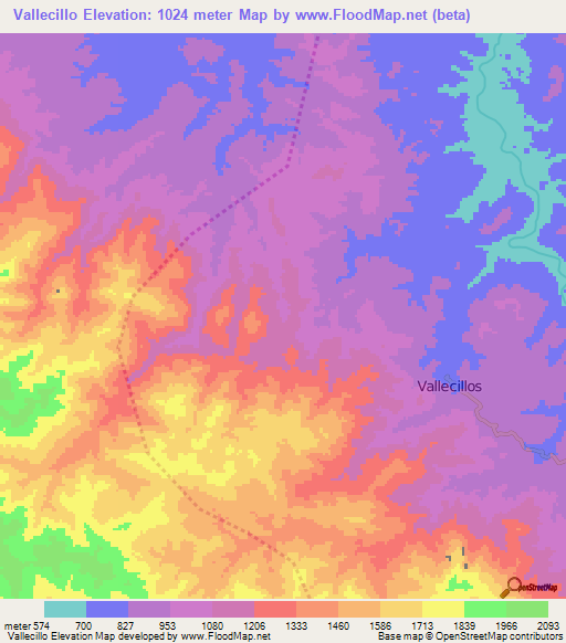 Vallecillo,Honduras Elevation Map