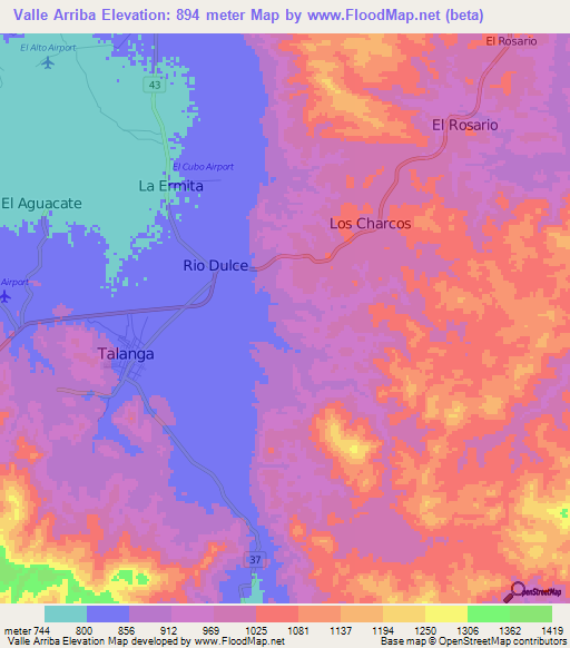 Valle Arriba,Honduras Elevation Map