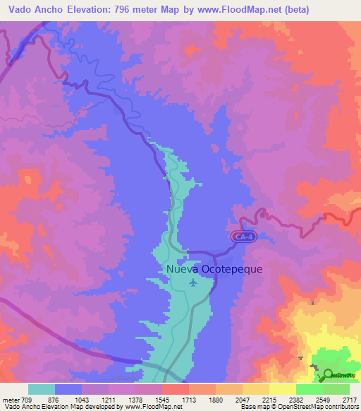 Vado Ancho,Honduras Elevation Map