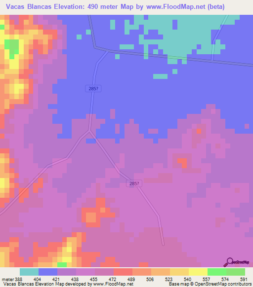 Vacas Blancas,Honduras Elevation Map
