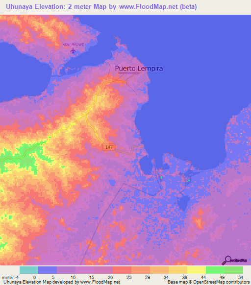Uhunaya,Honduras Elevation Map