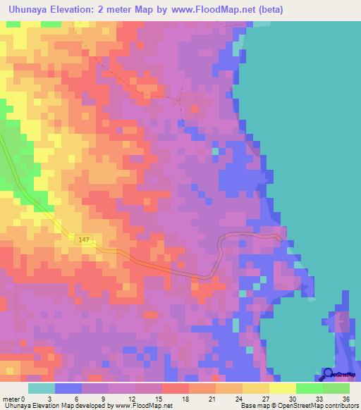 Uhunaya,Honduras Elevation Map