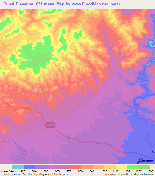 Tunal,Honduras Elevation Map