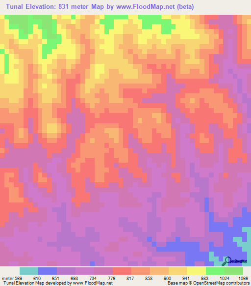Tunal,Honduras Elevation Map