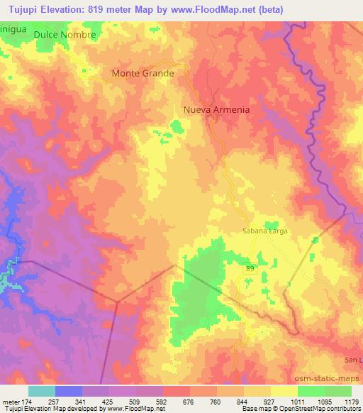 Tujupi,Honduras Elevation Map