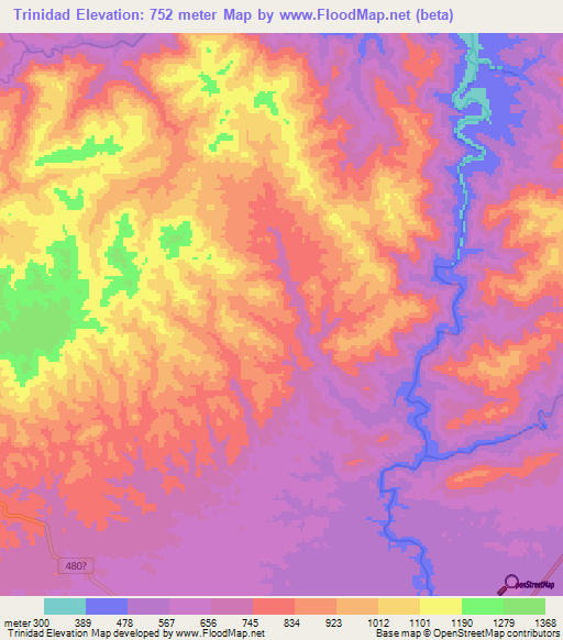 Trinidad,Honduras Elevation Map
